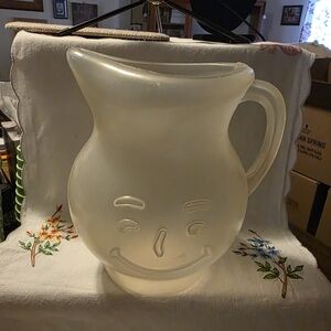 Vintage Frosted Plastic Kool-Aid Pitcher with Smiley  Face Design 1980